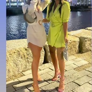 Zara satin shoulder pad dress